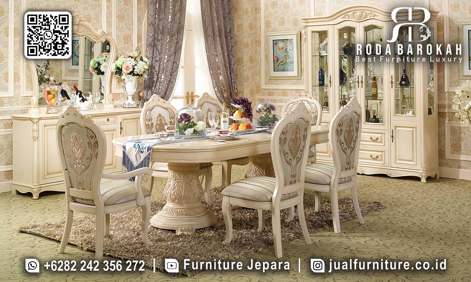 Meja Makan Jepara Monaco Pahatan Detail SMM-761