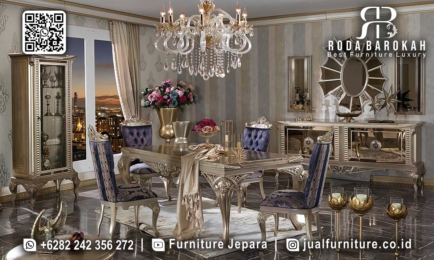 Meja Makan Klasik Mewah Casablanca Desain Antik SMM-728