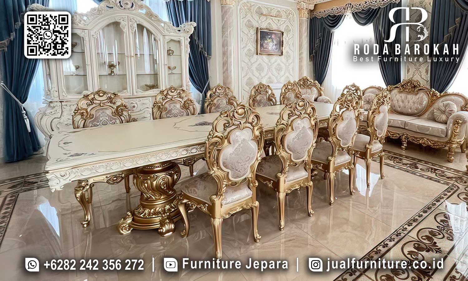 Meja Makan Klasik Mewah Santorini Karya Jepara SMM-745