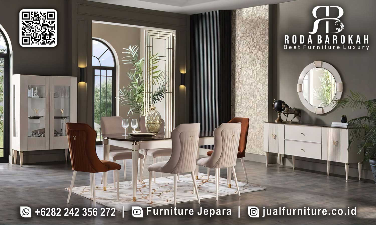 Meja Makan Mewah Modern Bourbon Kesan Klasik SMM-751