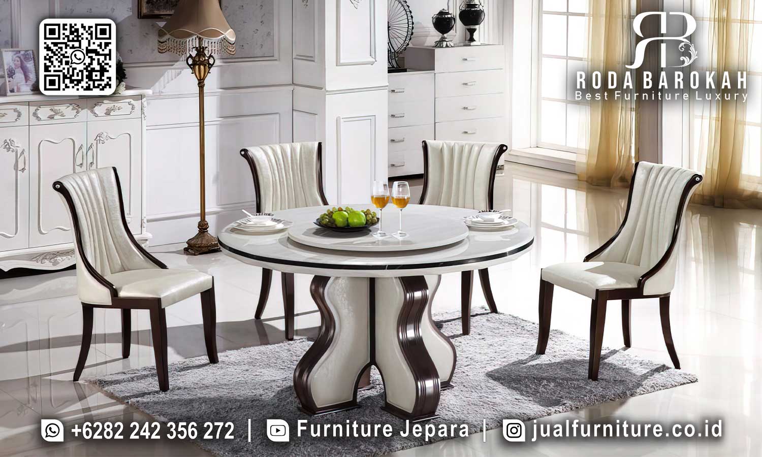 Meja Makan Natural Bundar Bergamo Craftsmanship Jepara SMM-747