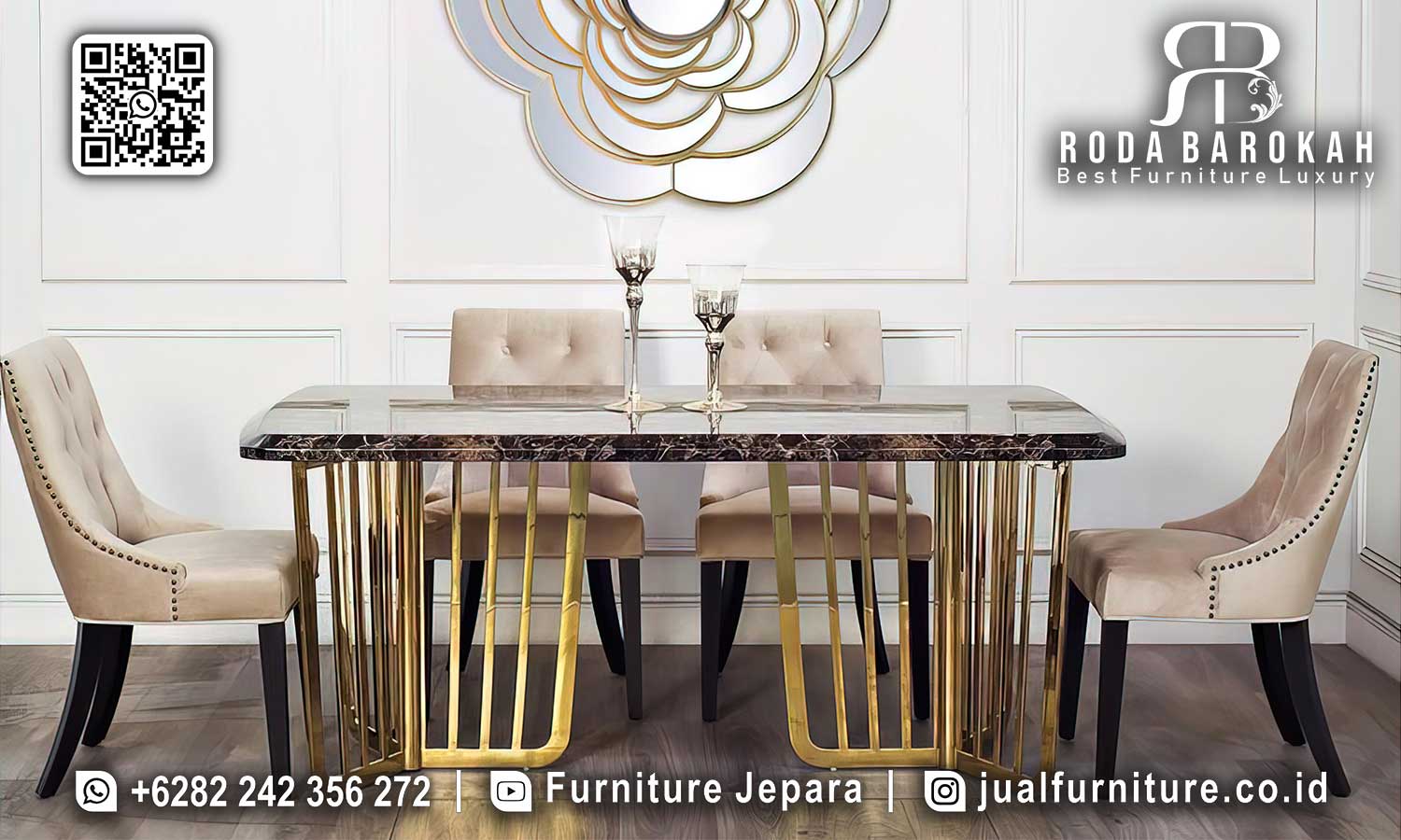 Meja Makan Stainless Cremona Handmade Jepara SMM-770