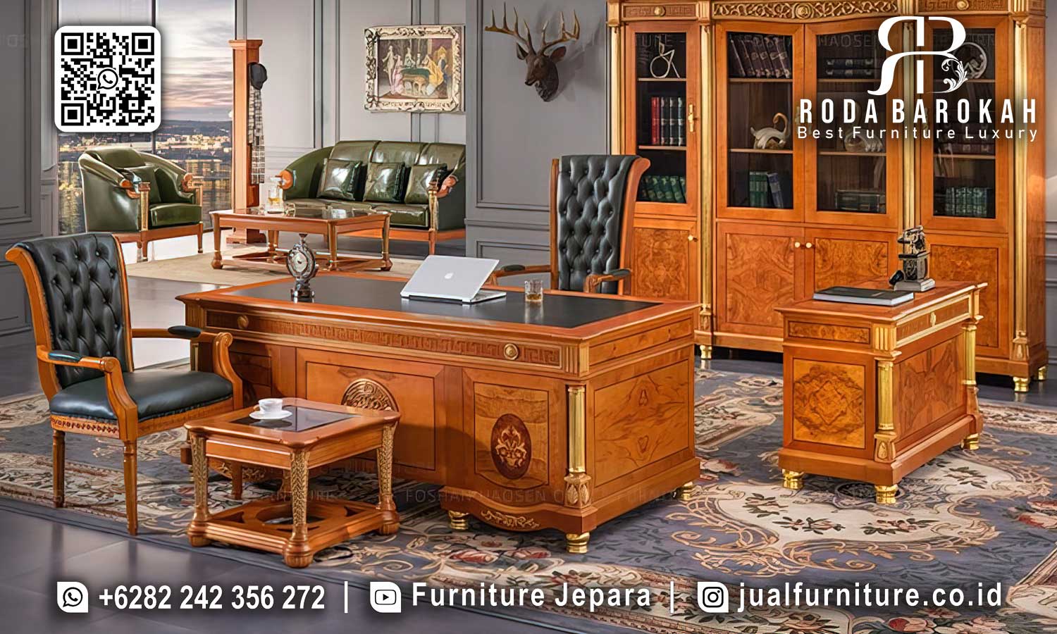 Ciptakan nuansa luksurius dengan Office Table Mewah Jati ini. Dapatkan segera dan tingkatkan produktivitas kantor Anda!