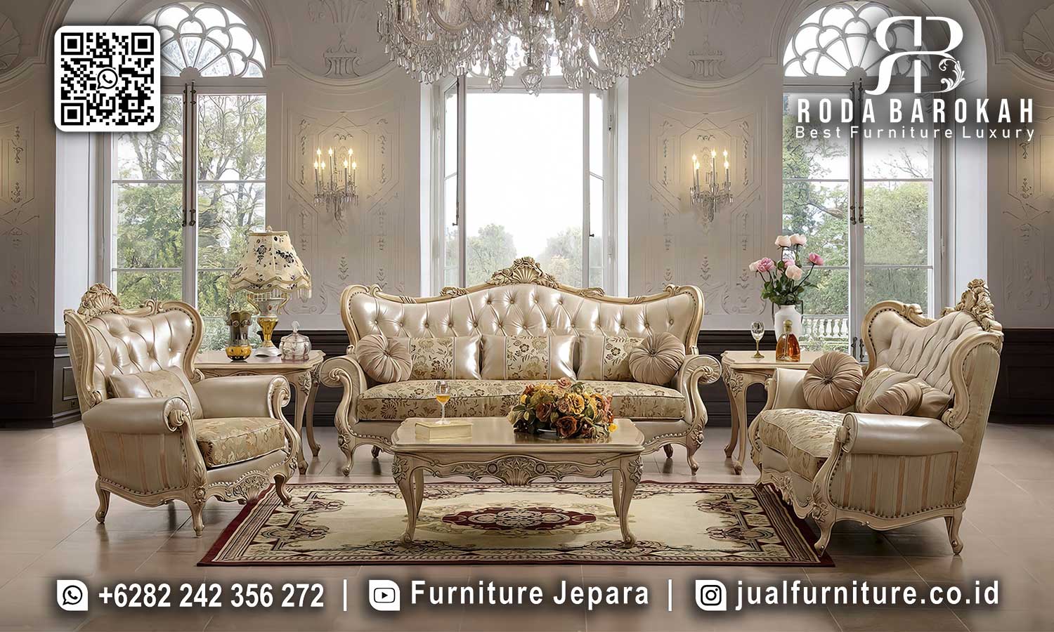 Set Sofa Tamu Ukir Klasik Ferrara Desain Antik STM-1025
