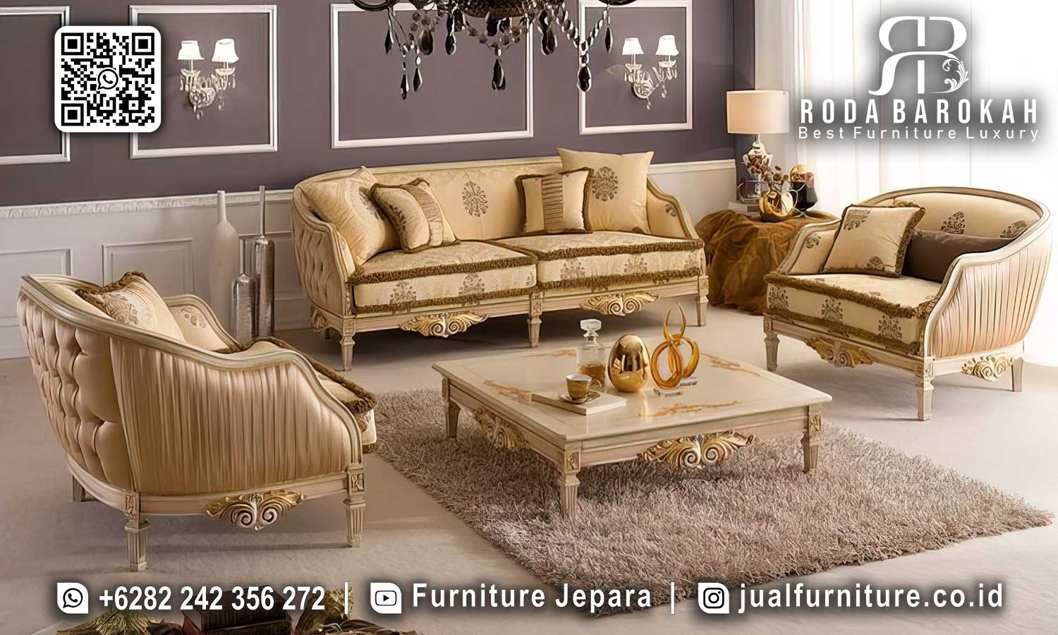 Sofa Tamu Mewah Lucca Relief Klasik STM-1029