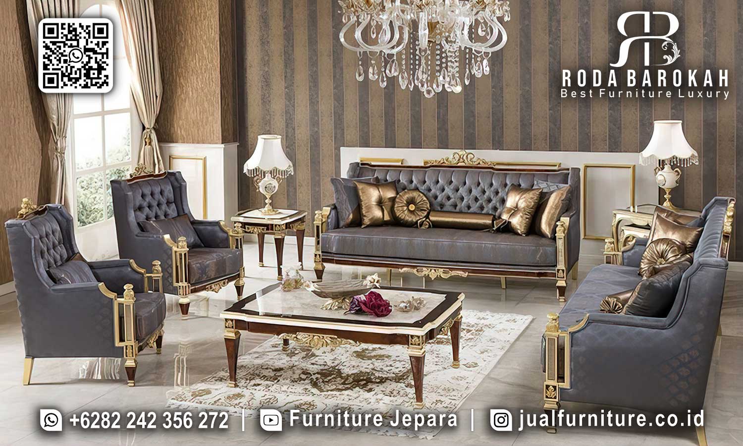 Sofa Tamu Mewah Villa Detail Ornamen STM-992