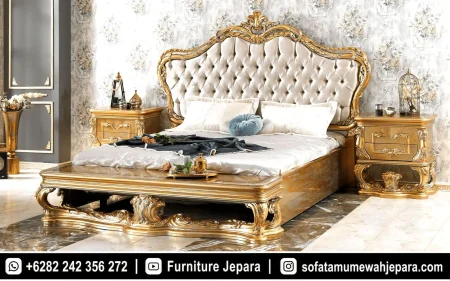 Desain tempat Tidur Ukiran Klasik Mewah Warna Gold ST-022