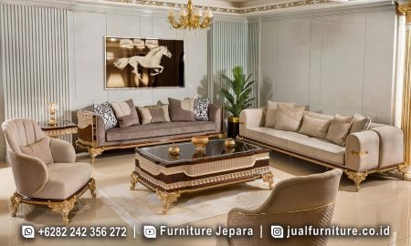Jual Set Sofa Tamu Mewah Klasik Krem Cokelat ST-004