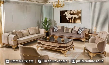 Jual Set Sofa Tamu Mewah Klasik Krem Cokelat ST-004