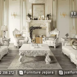 Jual Sofa Tamu Mewah Ukiran Warna Putih Elegan STM-1050