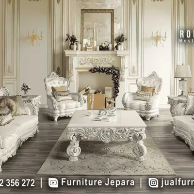 Jual Sofa Tamu Mewah Ukiran Warna Putih Elegan STM-1050