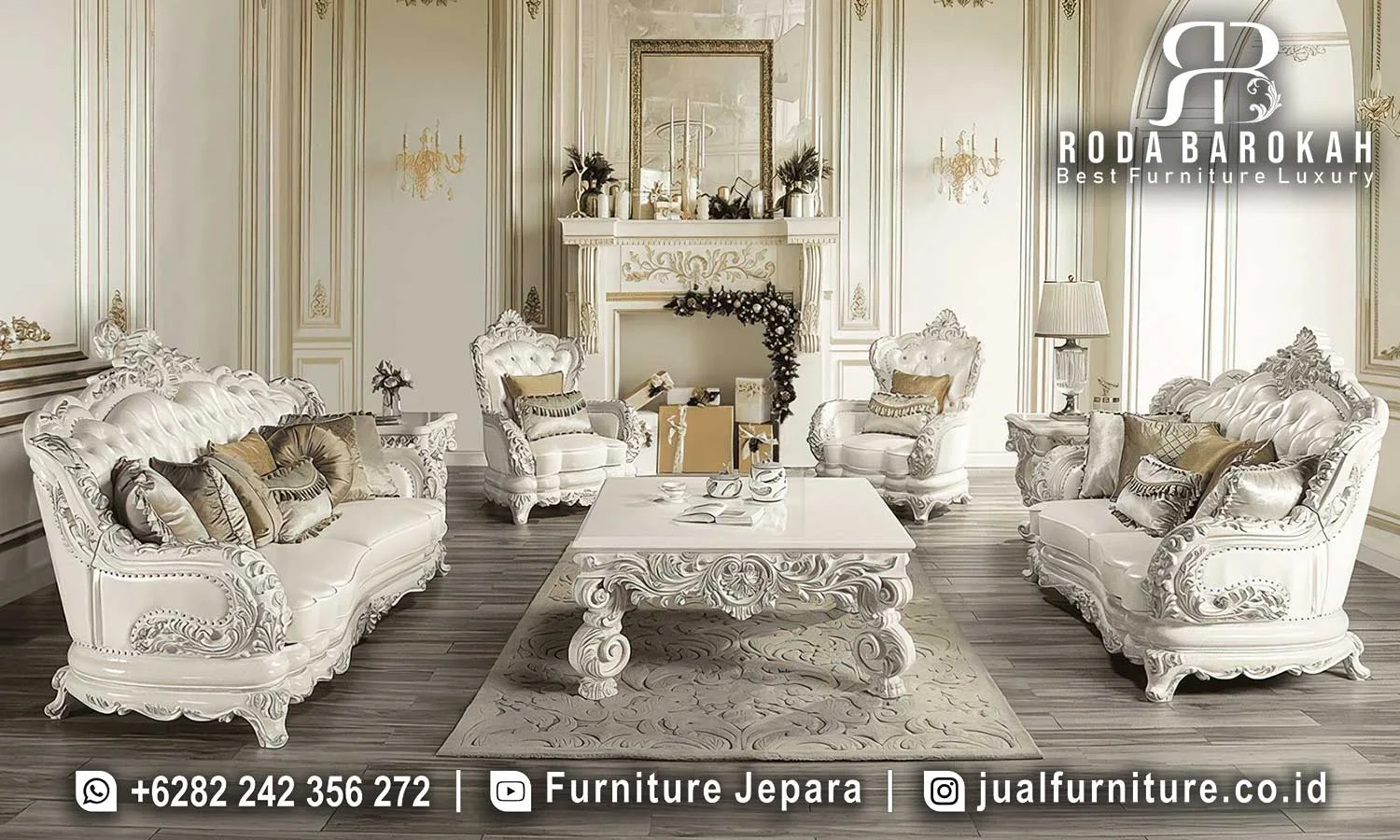 Jual Sofa Tamu Mewah Ukiran Warna Putih Elegan STM-1050 2 Jual Sofa Tamu Mewah Ukiran Warna Putih Elegan STM-1050