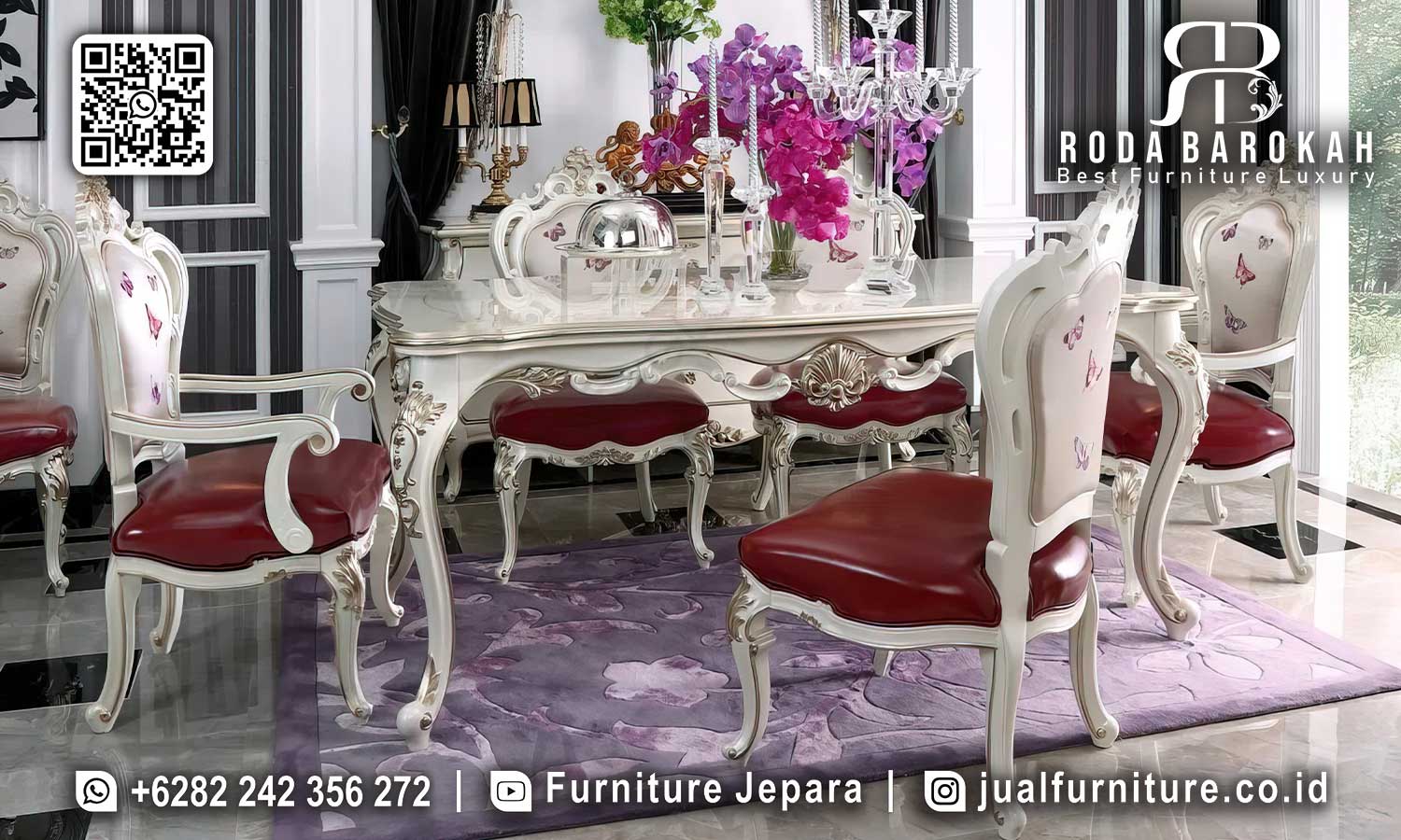Meja Makan Elegan Gaya French Provincial Mewah SMM-775 1 Meja Makan Elegan Gaya French Provincial Mewah SMM-775