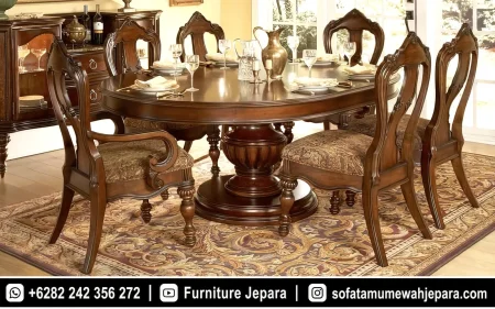 Meja Makan Oval Klasik Mewah Kayu Ukiran ST-020