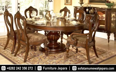 Meja Makan Oval Klasik Mewah Kayu Ukiran ST-020
