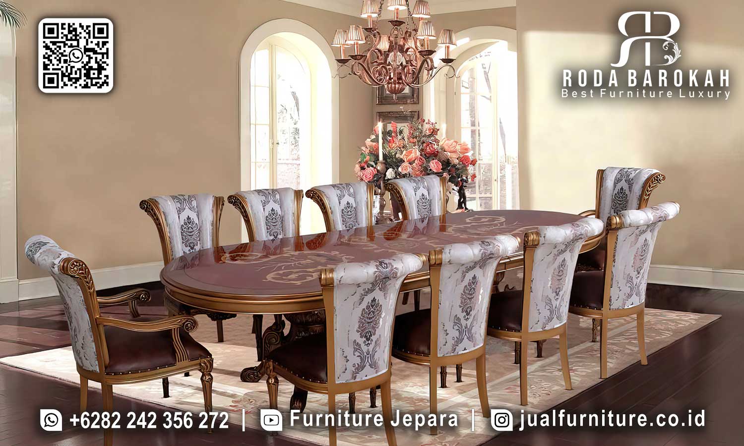 Model Meja Makan Elegan Gaya Italian Regency Luxury SMM-779