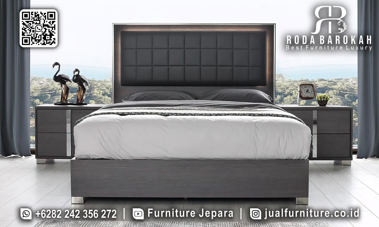 Model Tempat Tidur Modern Headboard Kulit Lampu LED STT-637 1 Model Tempat Tidur Modern Headboard Kulit Lampu LED STT-637