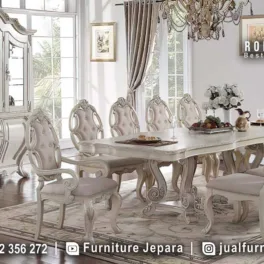 Pusat Meja Makan Mewah Putih Klasik Eropa SMM-790