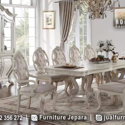 Pusat Meja Makan Mewah Putih Klasik Eropa SMM-790