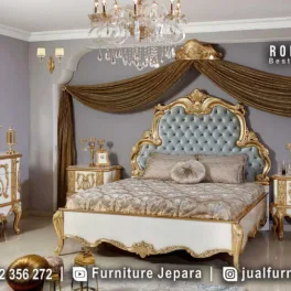 Set Kamar Tidur Mewah Putih Gold Ukiran Jepara STT-649