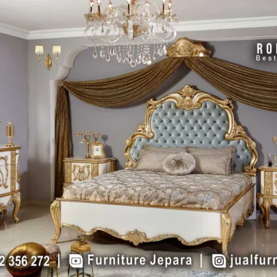 Set Kamar Tidur Mewah Putih Gold Ukiran Jepara STT-649