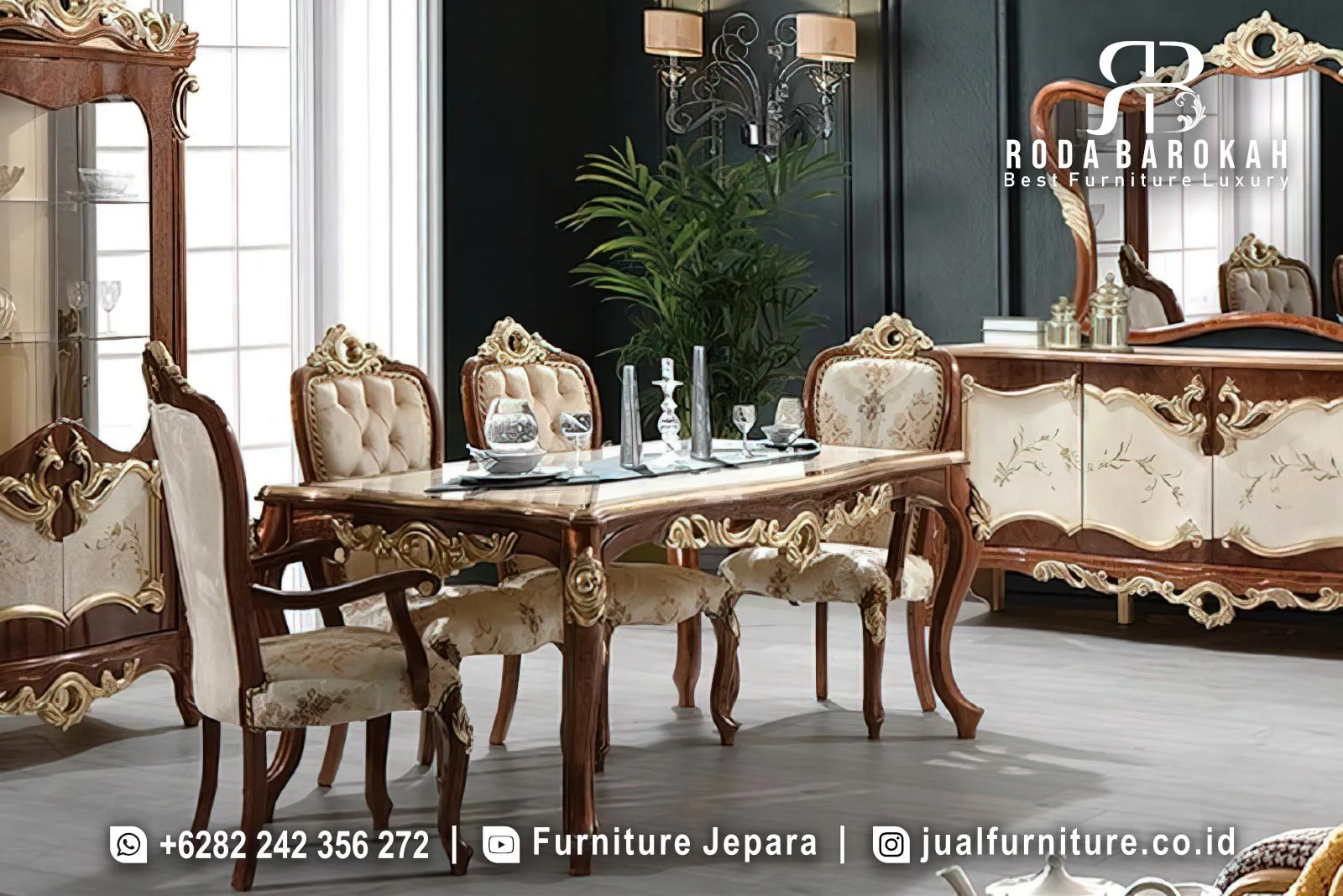 Set Kursi Makan Klasik Mewah dari Kayu Jati SMM-797 1 Set Kursi Makan Klasik Mewah dari Kayu Jati SMM-797