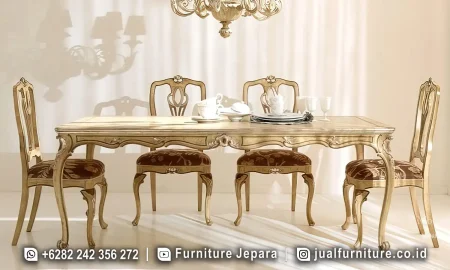 Set Kursi Makan mewah Ukiran Gold Leaf Jepara ST-008