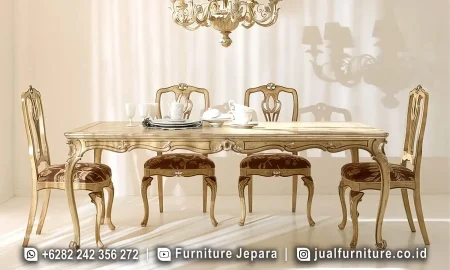 Set Kursi Makan mewah Ukiran Gold Leaf Jepara ST-008
