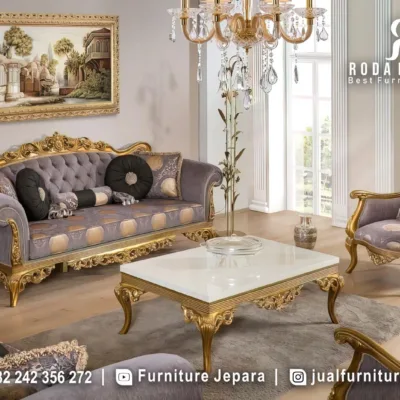 Set Kursi Tamu Klasik Mewah Berwarna Grey Gold STM-1060
