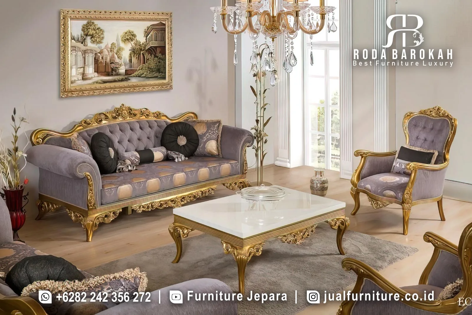 Set Kursi Tamu Klasik Mewah Berwarna Grey Gold STM-1060 1 Set Kursi Tamu Klasik Mewah Berwarna Grey Gold STM-1060