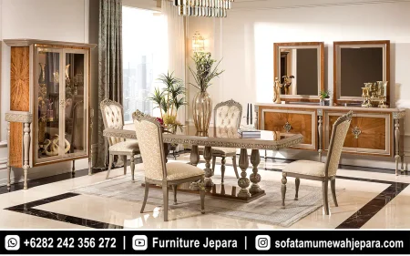 Set Meja Makan Mewah European Style Luxury Silver ST-032