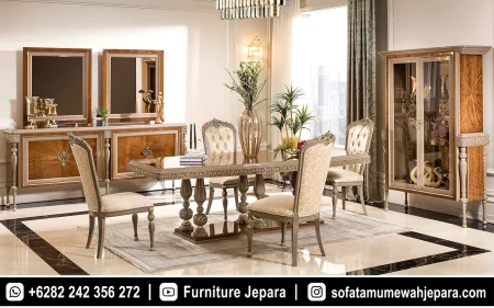 Set Meja Makan Mewah European Style Luxury Silver ST-032