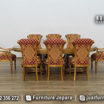 Set Meja Makan Mewah Klasik Royal Terbaru Ukiran Emas SMM-786
