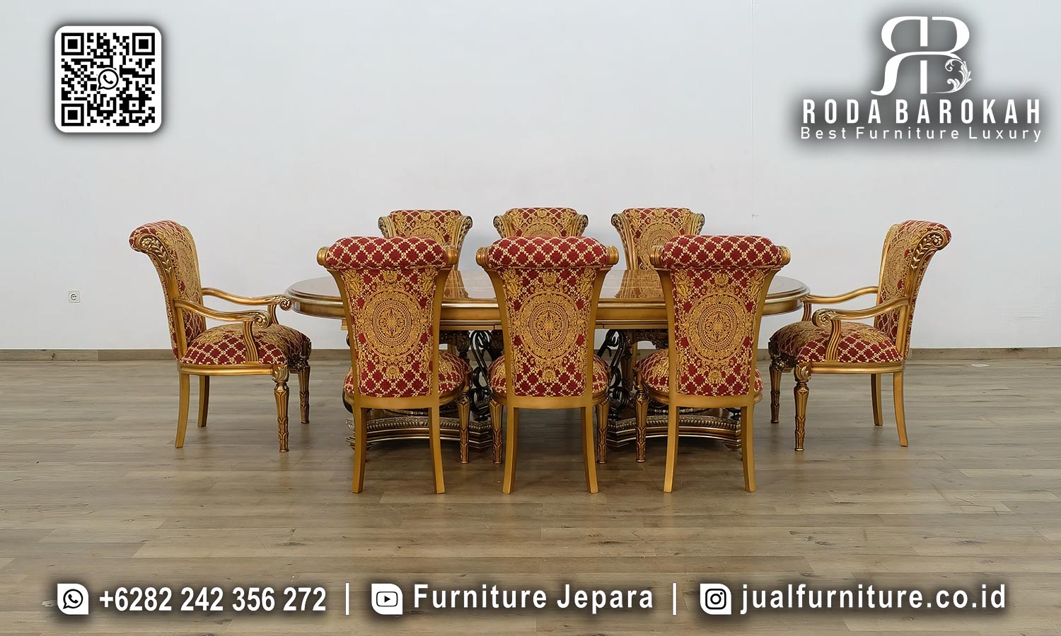 Set Meja Makan Mewah Klasik Royal Terbaru Ukiran Emas SMM-786 1 Set Meja Makan Mewah Klasik Royal Terbaru Ukiran Emas SMM-786