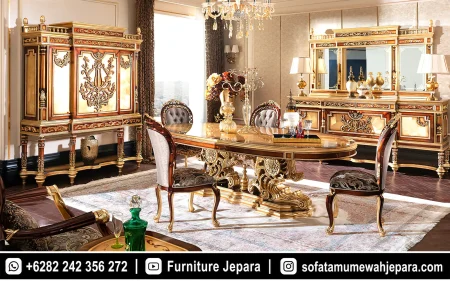 Set Meja Makan Mewah Royal Klasik Ukiran Gold ST-031