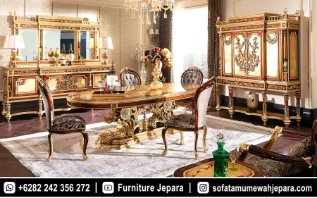 Set Meja Makan Mewah Royal Klasik Ukiran Gold ST-031