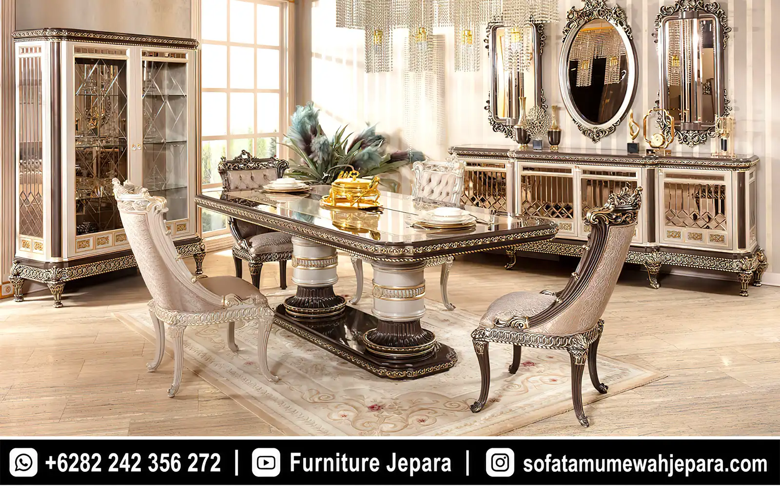 Set Meja Makan Royal Klasik Style Warna Ivory ST-030