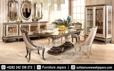 Set Meja Makan Royal Klasik Style Warna Ivory ST-030