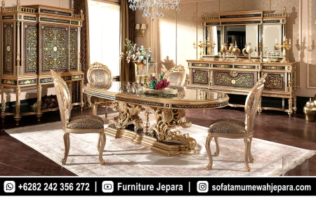 Set Meja Makan Ukir Klasik Gold Motif Eksklusif ST-029