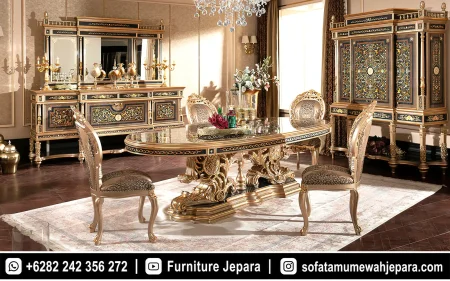 Set Meja Makan Ukir Klasik Gold Motif Eksklusif ST-029