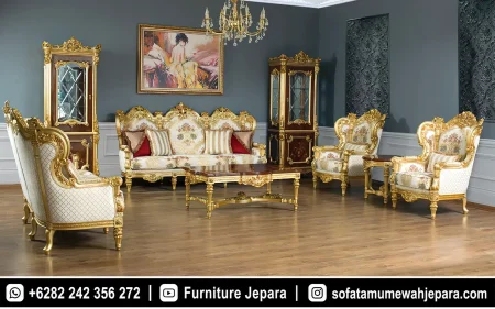 Set Sofa Tamu Mewah Klasik Ukir Emas Jepara ST-025