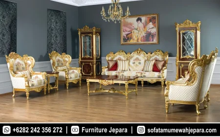 Set Sofa Tamu Mewah Klasik Ukir Emas Jepara ST-025