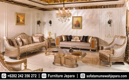 Set Sofa Tamu Mewah Klasik Ukir Warna Gold ST-013