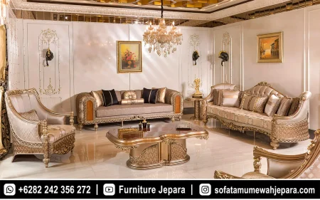 Set Sofa Tamu Mewah Klasik Ukir Warna Gold ST-013