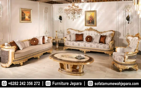Set Sofa Tamu Mewah Ukir Klasik Emas Jepara Terbaik ST-015