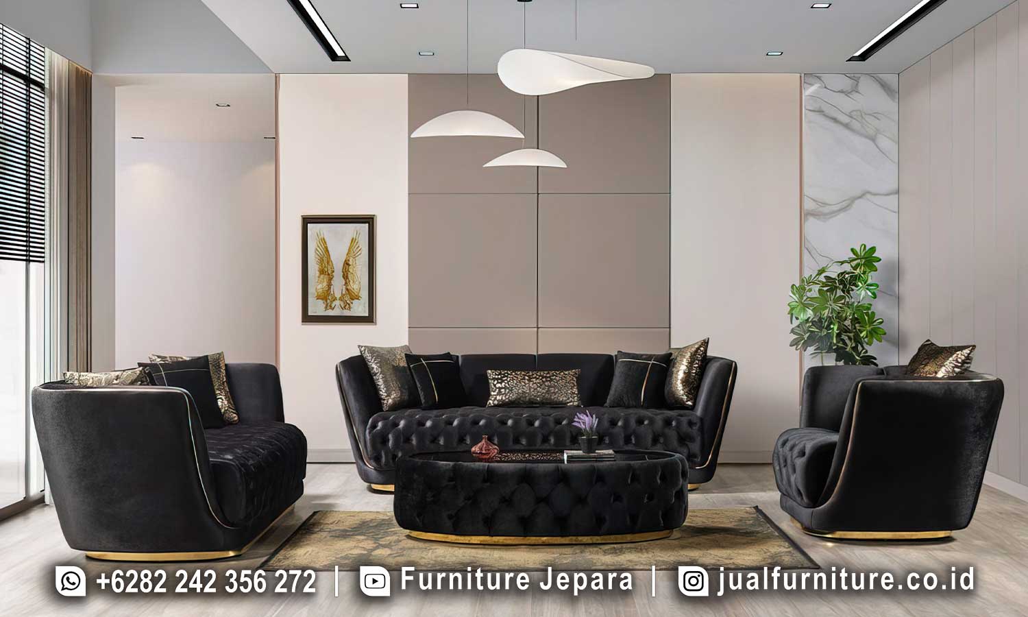 Sofa Minimalis Mewah List Emas untuk Ruang Tamu STM-1046 1 Sofa Minimalis Mewah List Emas untuk Ruang Tamu STM-1046