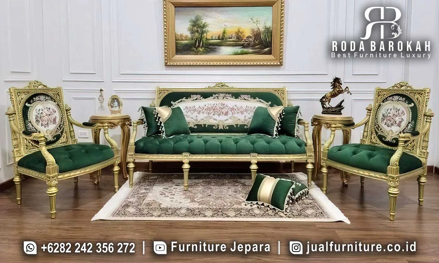 Sofa Ruang Tamu Mewah Klasik Ukiran Emas Jepara STM-1049