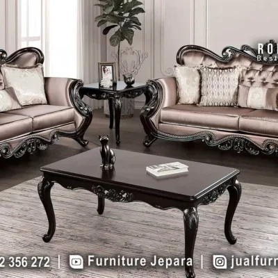 Sofa Ruang Tamu Mewah Ukiran Jati Espresso STM-1054