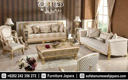Sofa Tamu Klasik European Style Mewah Elegan Krem ST-027