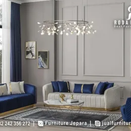 Sofa Tamu Mewah Modern Navy Ivory Gold STM-1062